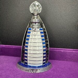 Crystal-Style Decorative Perfume Bottle • Blue & Silver Vanity Decor